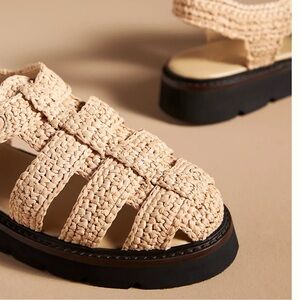 Anthropologie Beige Woven Platform Sandals